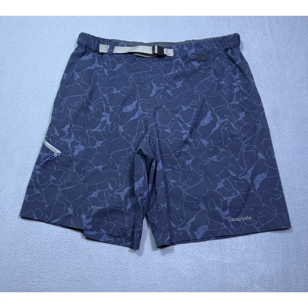 Patagonia RPS Rock Shorts Mens L Blue Geometric Climbing Hiking Belt Gorpcore